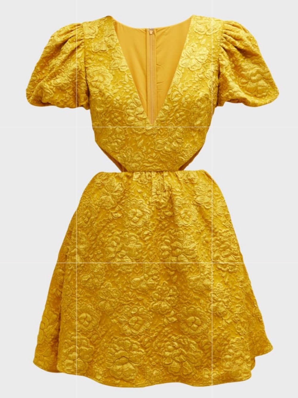ONE33 Social Women's Yellow Jacquard Cut-Out Puff-Sleeve Mini Dress Size 6 Chic - Picture 4 of 12